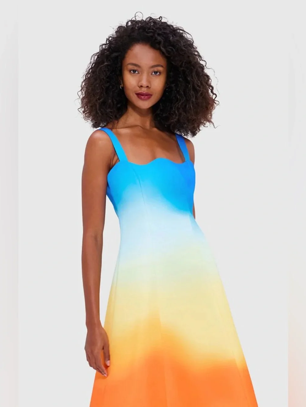 LEO LIN Odette Sunset Ombré Reverse Sweetheart Neckline Midi Dress AU6/US2 NWOT